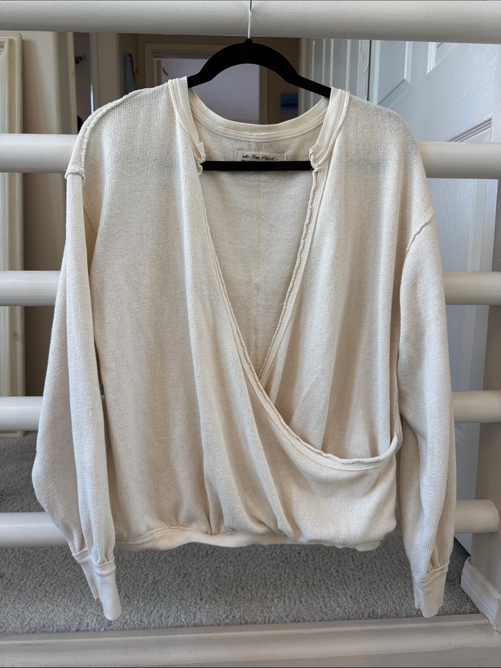 Free People Anyway Ivory Wrap-Front Pullover Sweatshirt Tee